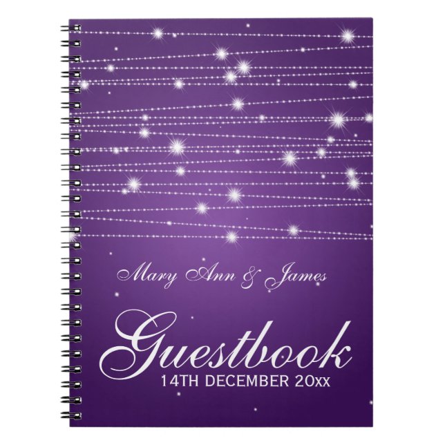 Wedding Guestbook Sparkling Lines Purple Notebook (Front)