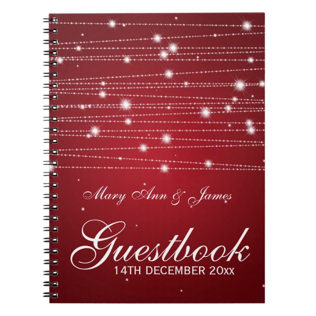 Wedding Guestbook Sparkling Lines Red Notebook (Front)