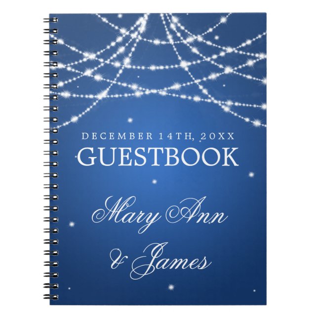 Wedding Guestbook Sparkling String Blue Notebook (Front)
