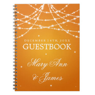 Wedding Guestbook Sparkling String Orange Notebook