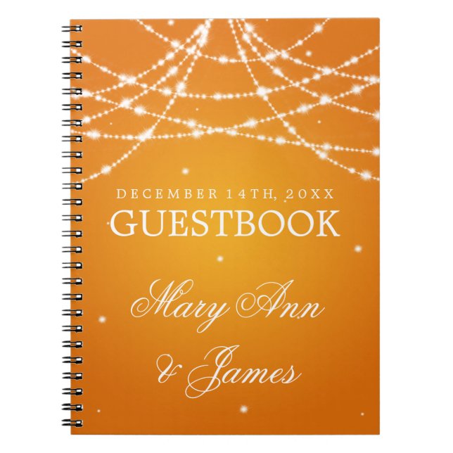 Wedding Guestbook Sparkling String Orange Notebook (Front)