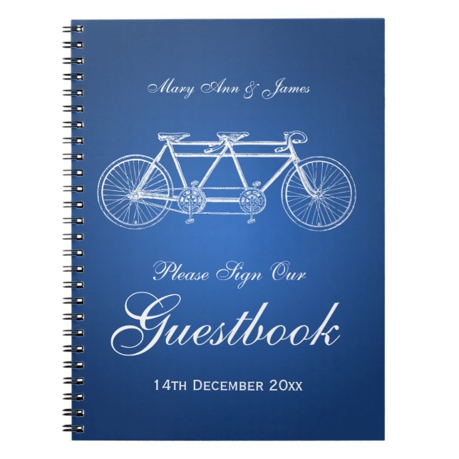 Wedding Guestbook Tandem Bike Blue Notebook (Front)