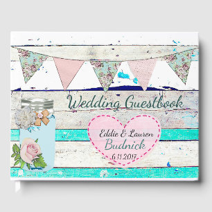 Wedding Guestbook Teal Rustic Wood Shabby Chic