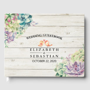Wedding Guestbook Watercolor Succulent Rustic Wood