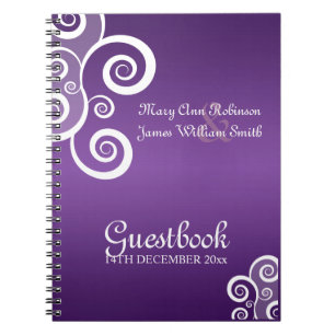 Wedding Guestbook White Swirls Purple Notebook