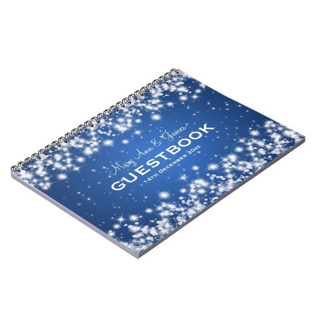Wedding Guestbook Winter Sparkle Blue Notebook (Left Side)