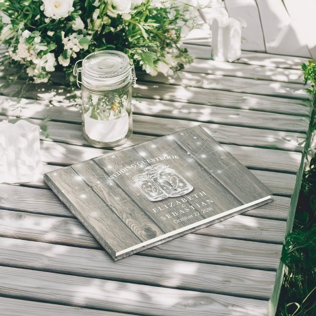 Wedding Guestbook Wood Chic Mason Jar String Light (Creator Uploaded)