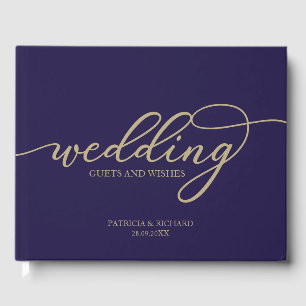 Wedding Guests And Wishes Chic Gold Navy Blue Guest Book