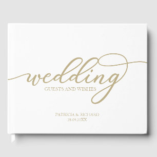 Wedding Guests And Wishes Chic Gold Script Guest Book