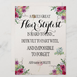 Wedding Hair Stylist Thank you Appreciation Gift Card