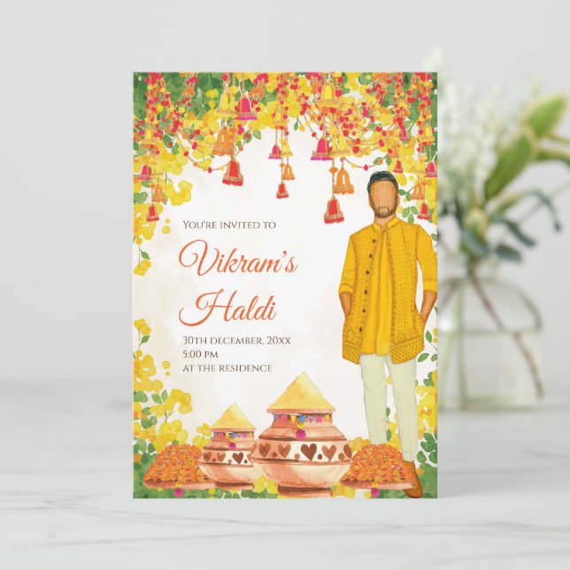 Wedding Haldi invites & Indian wedding cards (Standing Front)