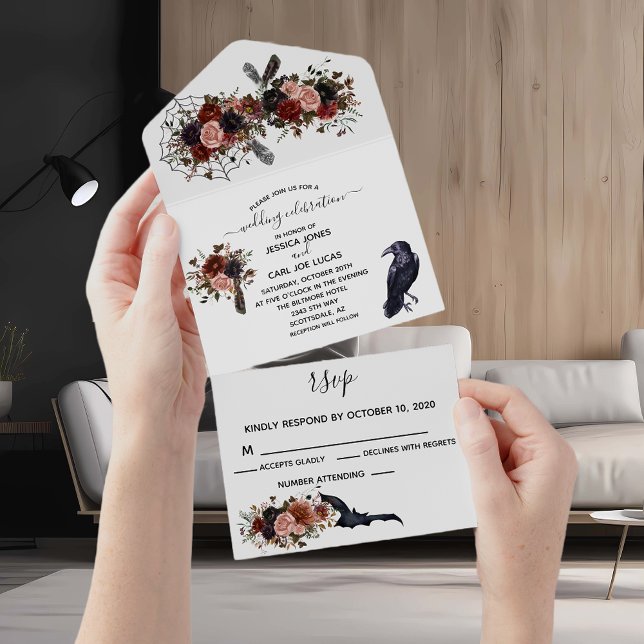 Wedding Halloween Autumn Floral Boho Flower All In One Invitation (Creator Uploaded)