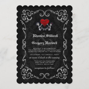 Wedding Halloween Skeletons RECEPTION INFO ON BACK Invitation