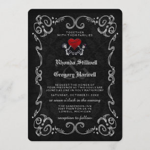 Wedding Halloween Skeletons "TOGETHER WITH" Invitation