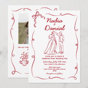 Wedding Hand Drawn Whimsical Red QR Code Invitation