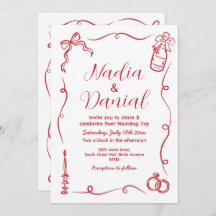 Wedding Hand Drawn Whimsical Red QR Code