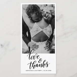 Wedding Handwritten Love And Thanks Couple Photo Thank You Card