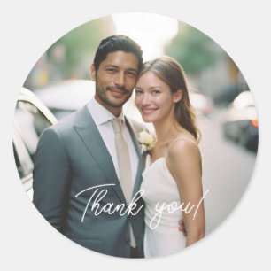 Wedding Handwritten Thank you 1 Photo Classic Round Sticker