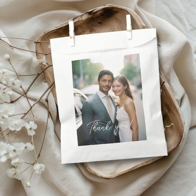 Wedding Handwritten Thank you 1 Photo Favour Bag (Wedding Handwritten Thank you 1 Photo Favor Bag.)