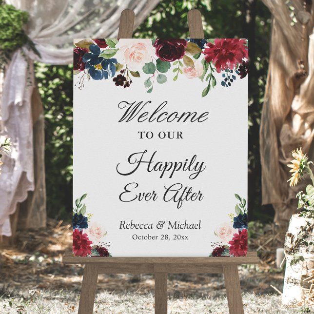 Wedding Happily Ever After Burgundy Bloom Floral Poster (Creator Uploaded)