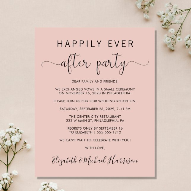 Wedding Happily Ever After Party Blush Invitation (An affordable wedding announcement + reception invitation without compromising on quality or design)
