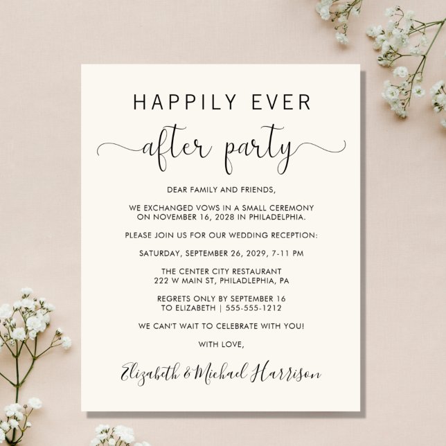 Wedding Happily Ever After Party Cream Invitation (An affordable wedding announcement + reception invitation without compromising on quality or design)