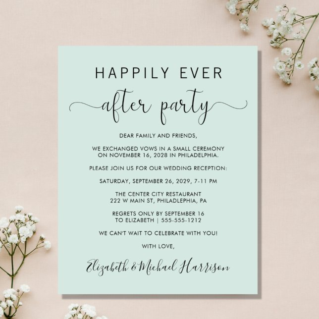 Wedding Happily Ever After Party Mint Invitation (An affordable wedding announcement + reception invitation without compromising on quality or design)