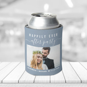 Wedding Happily Ever After Party Photo Dusty Blue Can Cooler