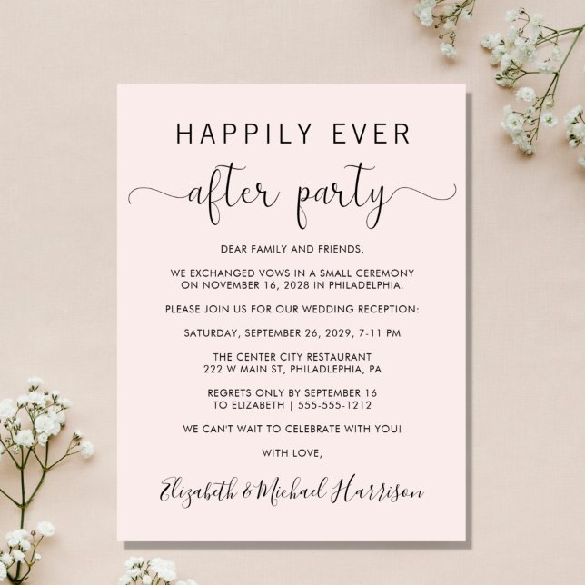 Wedding Happily Ever After Party Pink Invitation (An affordable wedding announcement + reception invitation without compromising on quality or design)