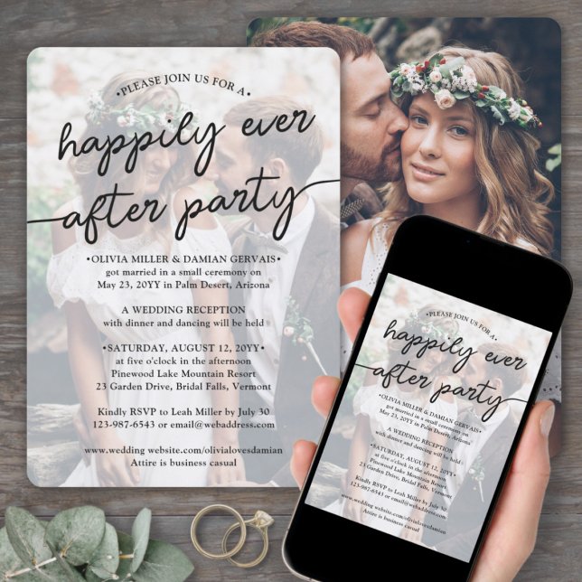 Wedding Happily Ever After Party Stylish Photo Invitation (Creator Uploaded)