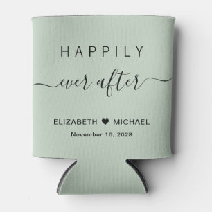 Wedding Happily Ever After Sage Green Can Cooler