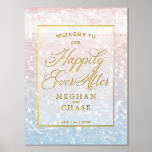 Wedding Happily Ever After Sparkling Ocean Waters Foil Prints
