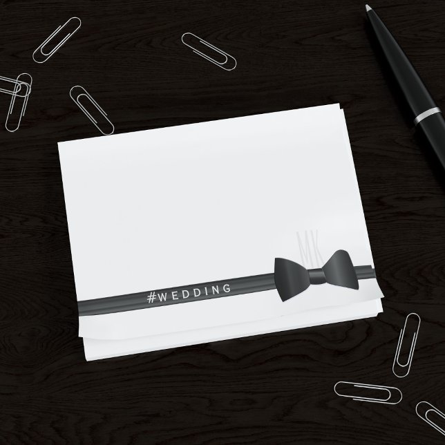 Wedding Hashtag Black Tie Monogram Post it Notes (Add your initials and wedding hashtag to these post it notes. Makes a useful gift for your groomsmen)