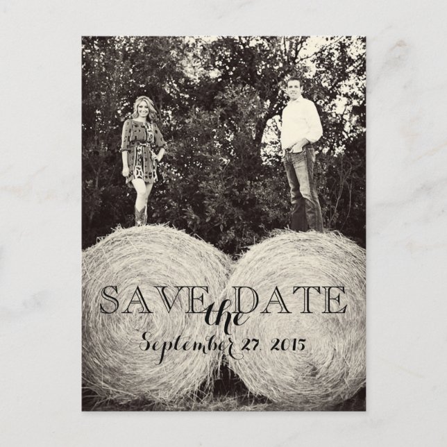Wedding Hay Bales Photo SAVE THE DATE Postcard (Front)