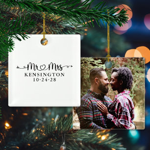 Wedding Heart Arrows Newlywed Engagement Photo Cer Ceramic Ornament