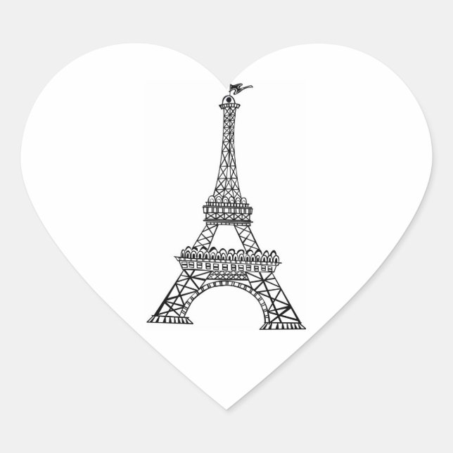 Wedding Heart Black Line Eiffel Tower Paris France Heart Sticker (Front)