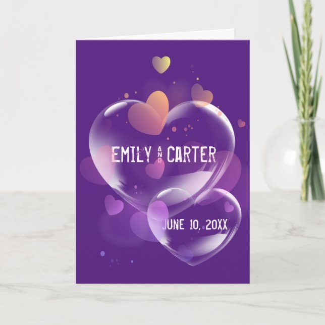 Wedding Heart Bubbles on Purple Card (Front)
