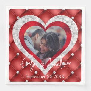 Wedding Heart Frame Custom Photo Red Diamonds Napkin