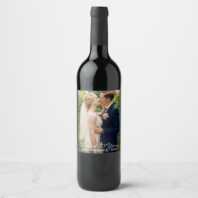 Wedding Heart Photo Thank You Sparkling Wine & Label (Front)