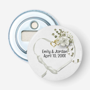 Wedding Heart Ribbon and Heart Rings Bottle Opener