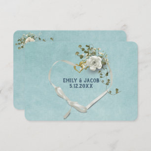 Wedding Heart RSVP On Aqua Invitation