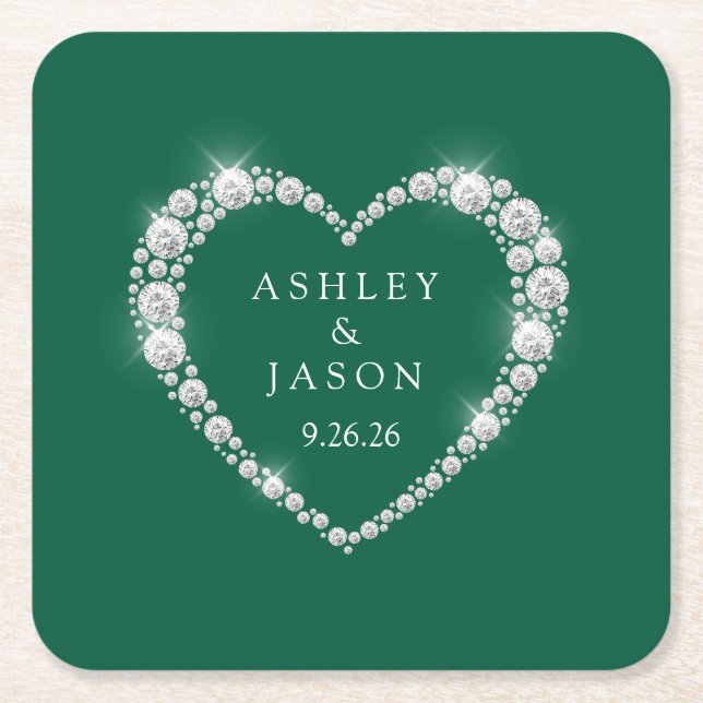 Wedding Heart Square Paper Coaster (Front)