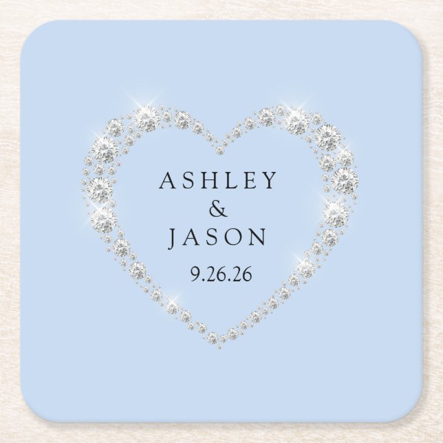 Wedding Heart Square Paper Coaster (Front)