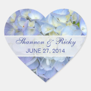 Wedding Heart Sticker in Light Blue Hydrangeas