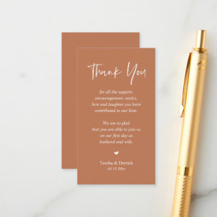 Wedding heartfelt Thank you, Modern Classy Copper Enclosure Card