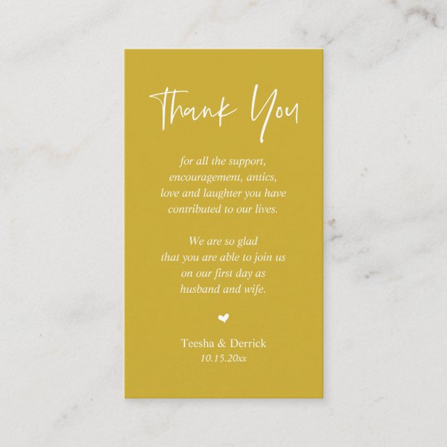 Wedding heartfelt Thank you, Modern Yellow Gold Enclosure Card (Front)