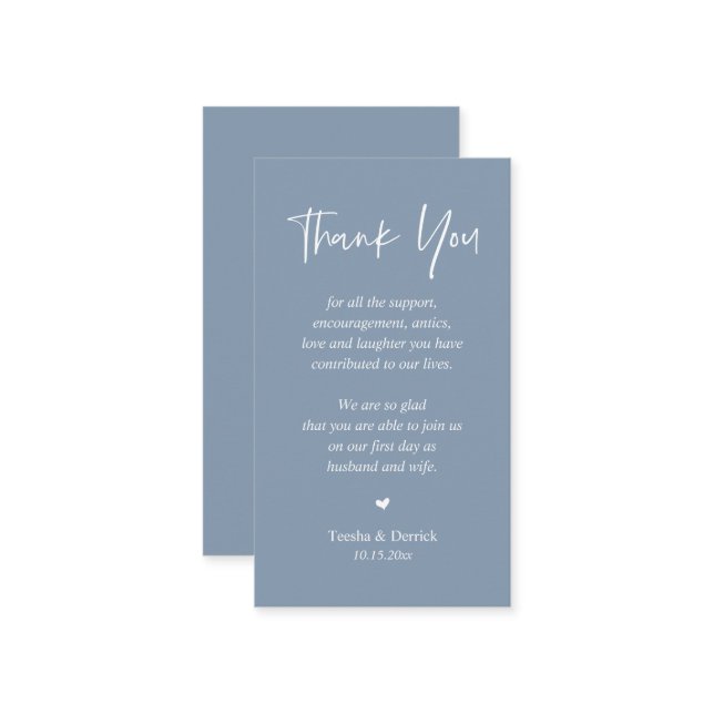 Wedding heartfelt Thank you, Pastel Dusty Blue Enclosure Card (Front/Back In Situ)