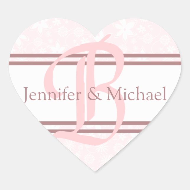 Wedding Hearts Bride And Groom Monogram Letter B Heart Sticker (Front)