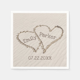 Wedding Hearts in Beach Sand  Napkin