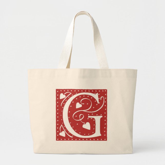 Wedding Hearts Letter G Large Tote Bag (Front)
